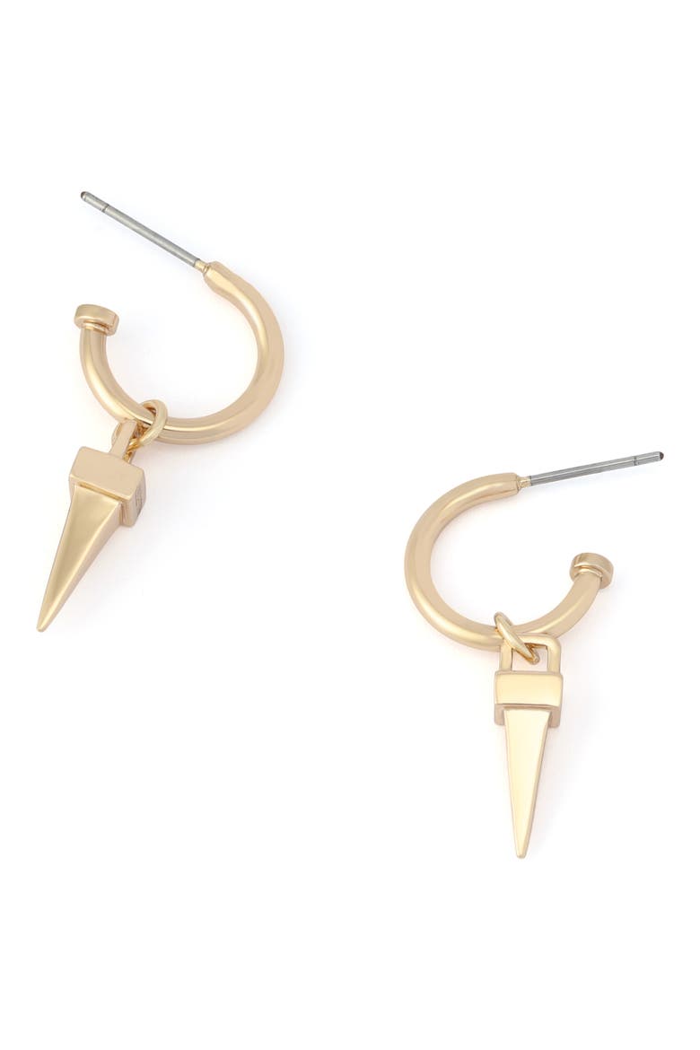 Spike Charm Huggie Earrings, Alternate, color, SHINY GOLD