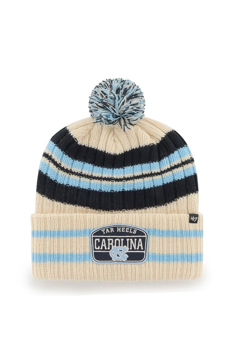 '47 Men's '47 Khaki North Carolina Tar Heels Hone Patch Cuffed Knit Hat with Pom, Main, color, 
