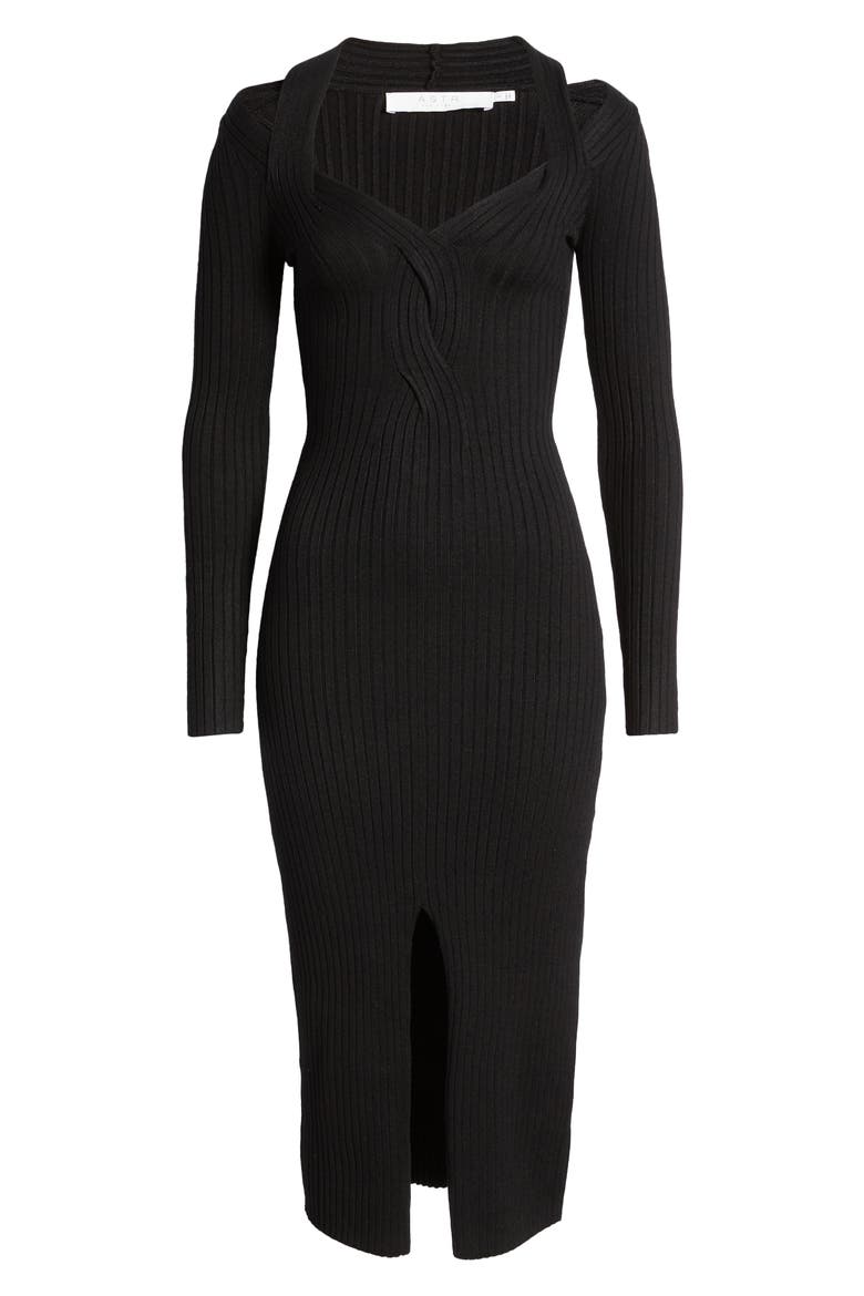 Twist Front Long Sleeve Sweater Dress, Alternate, color, BLACK