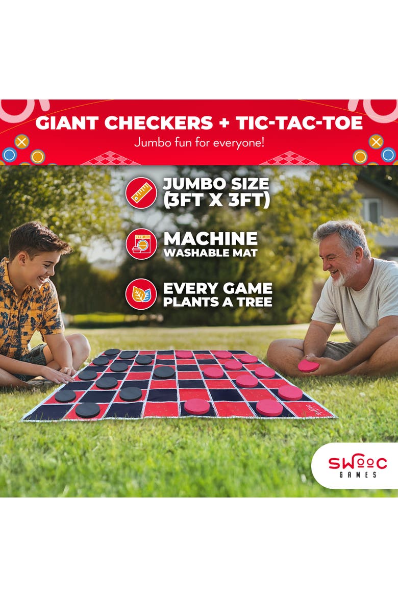 Giant Vintage Checkers & Tic Tac Toe Game, Alternate, color, Red, Black