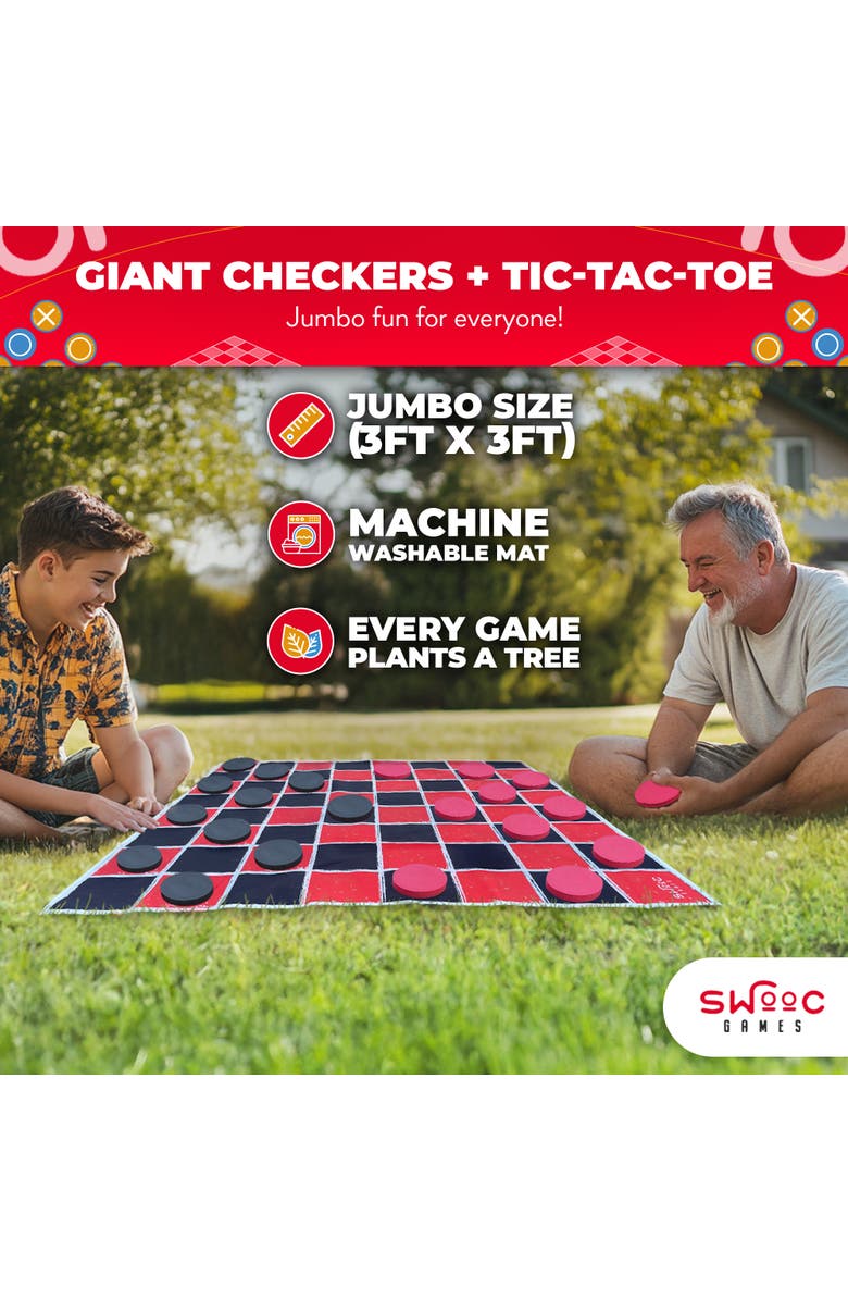 Swooc Games Giant Vintage Checkers & Tic Tac Toe Game, Alternate, color, Red, Black
