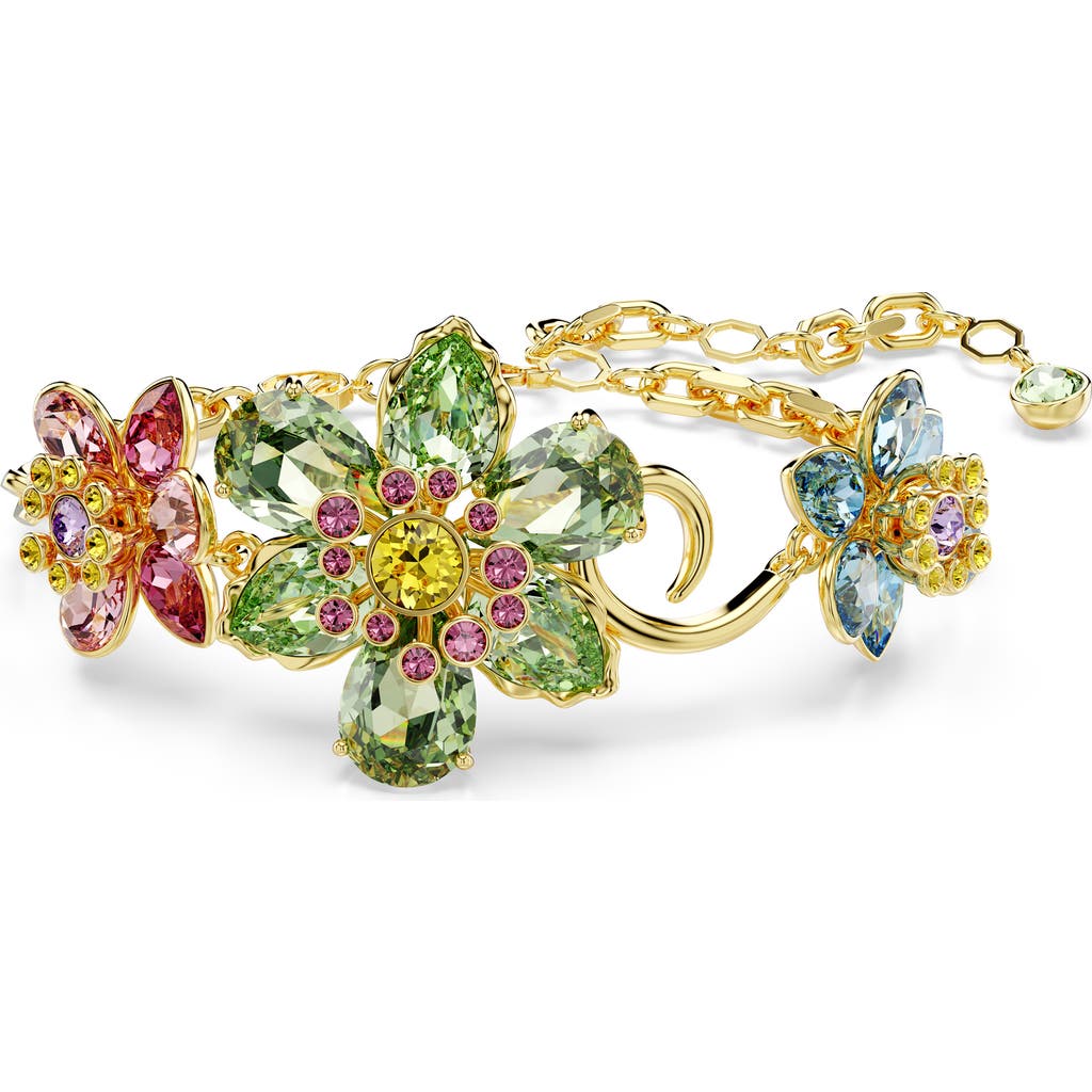 Swarovski Idyllia Mixed Cuts Flower Multicolored Gold-tone Plated Bracelet