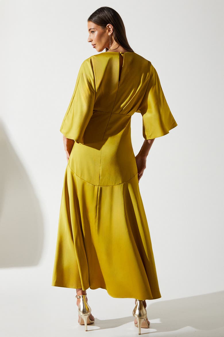 Satin Crepe Ruffle Wrap Midi Dress, Alternate, color, Olive
