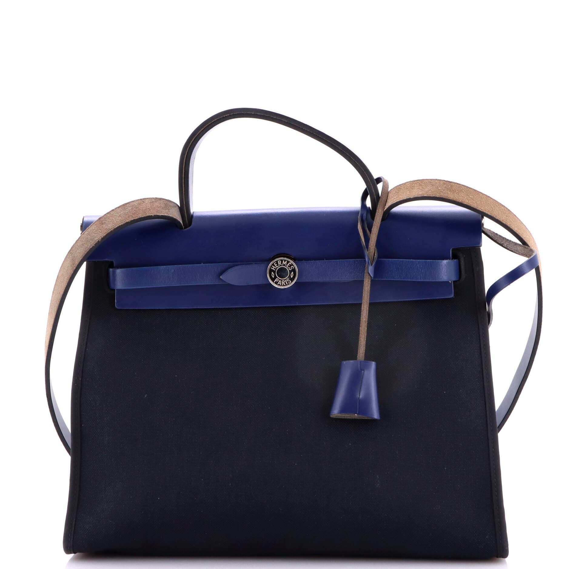 Pre-Owned Hermes Herbag Zip Leather and Toile 31, Main, color, Noir