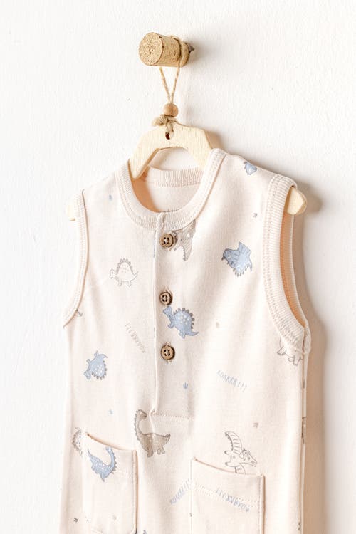 Andy Wawa Dino Pattern Romper In Beige