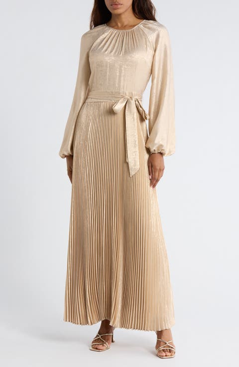 Varenya Long Sleeve Pleated Maxi Dress