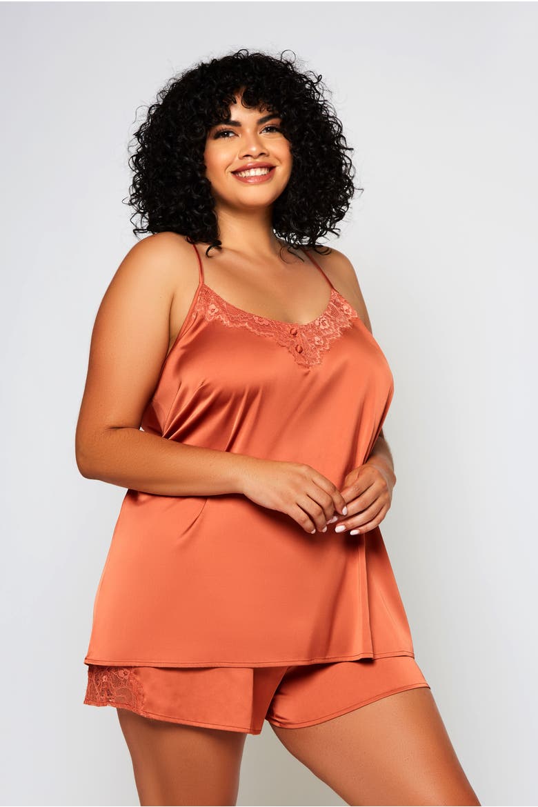 Lace Trim Satin Cami Pajamas, Alternate, color, Copper