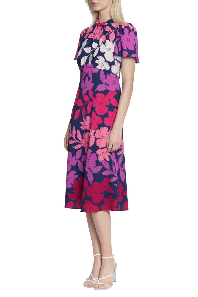 Floral Print Midi Dress, Alternate, color, BLUE/ PURPLE