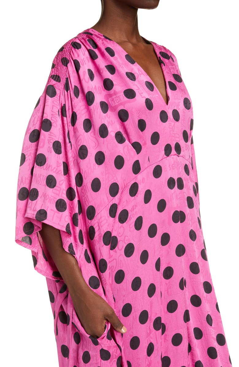 Balenciaga Polka Dot Jacquard Silk Oversize Midi Dress, Alternate, color, 