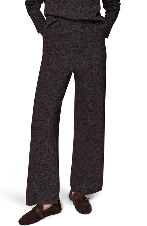 Metallic Wool Blend Wide Leg Pants