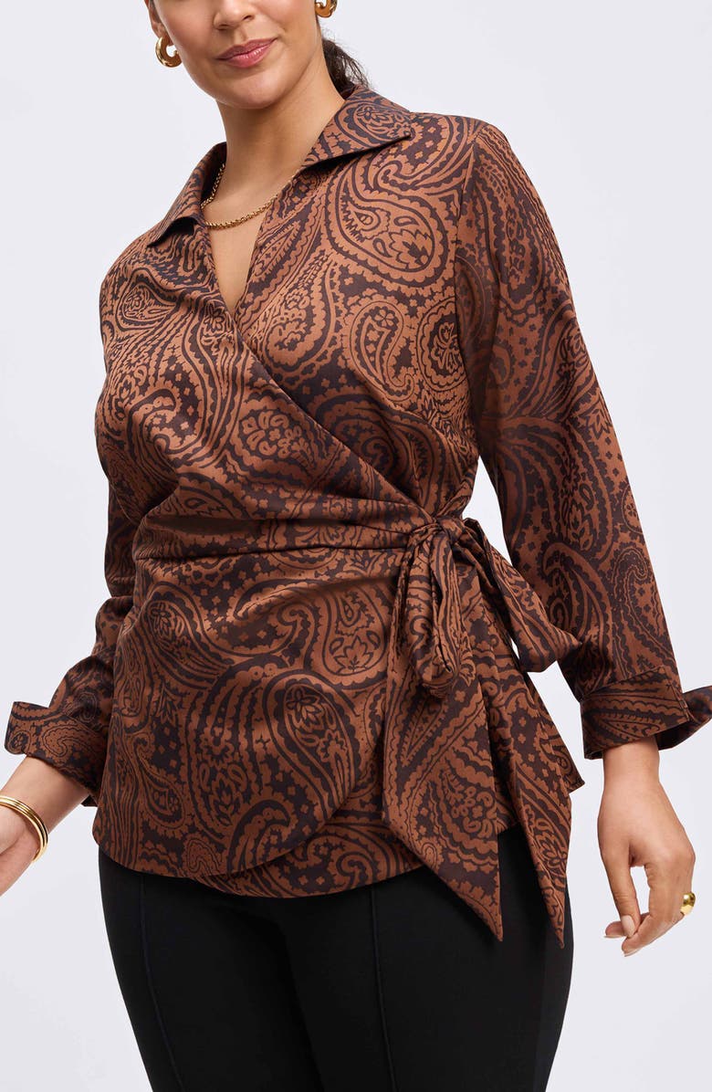 Foxcroft Salina Paisley Print Cotton Blend Wrap Shirt, Alternate, color, 