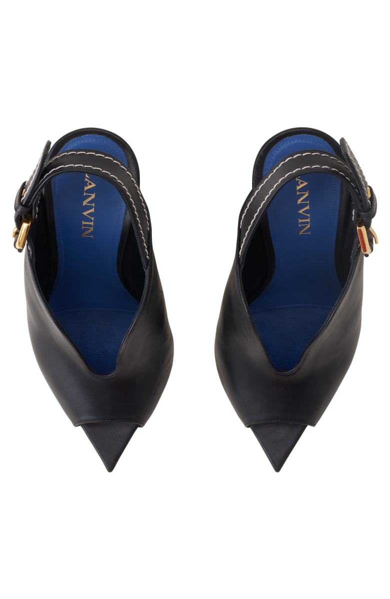 Lanvin Buckle Arch Heeled Leather Mules, Alternate, color, Black