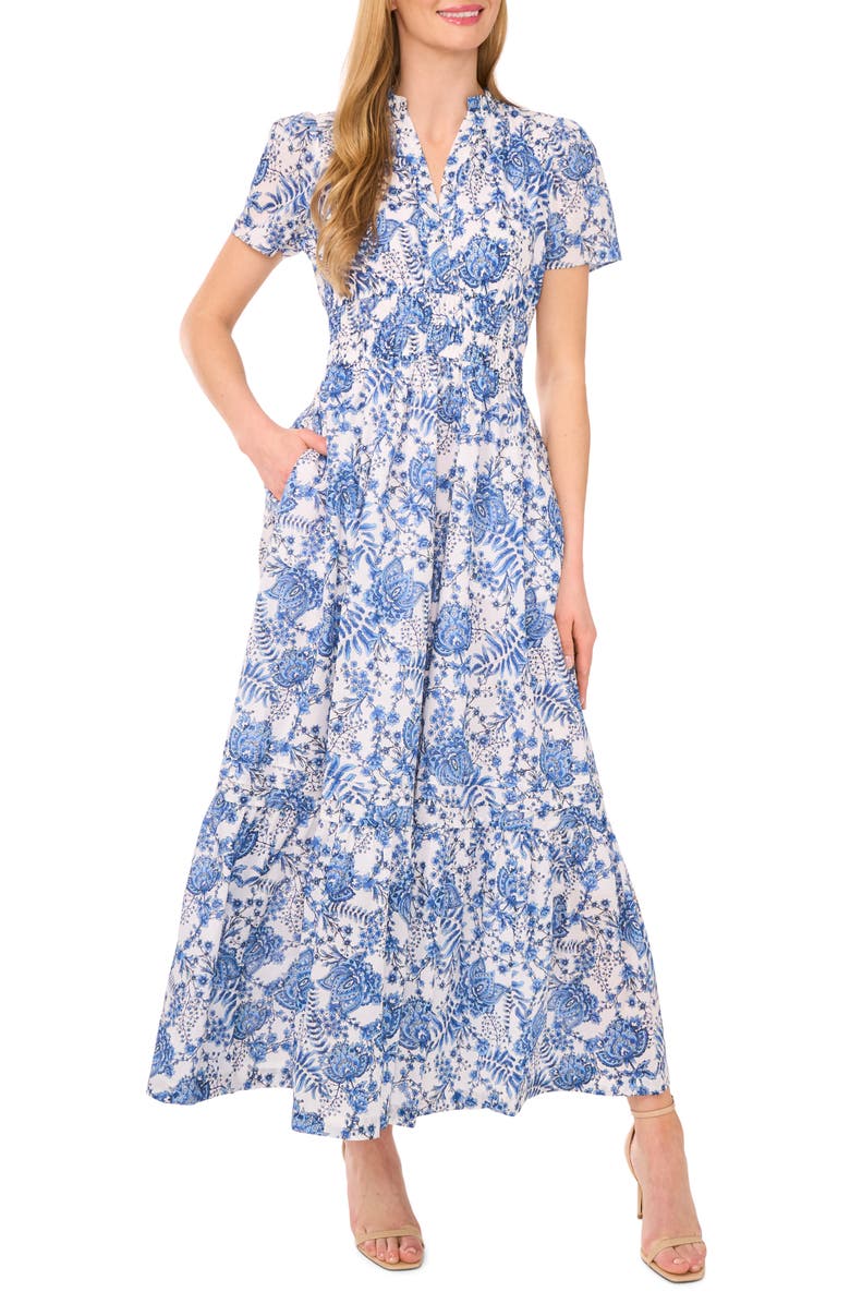 CeCe Floral Cotton Maxi Dress, Main, color, Ultra White