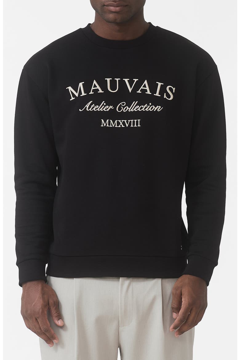 Ricamo Regular Logo Crew Sweatshirt, Main, color, Black