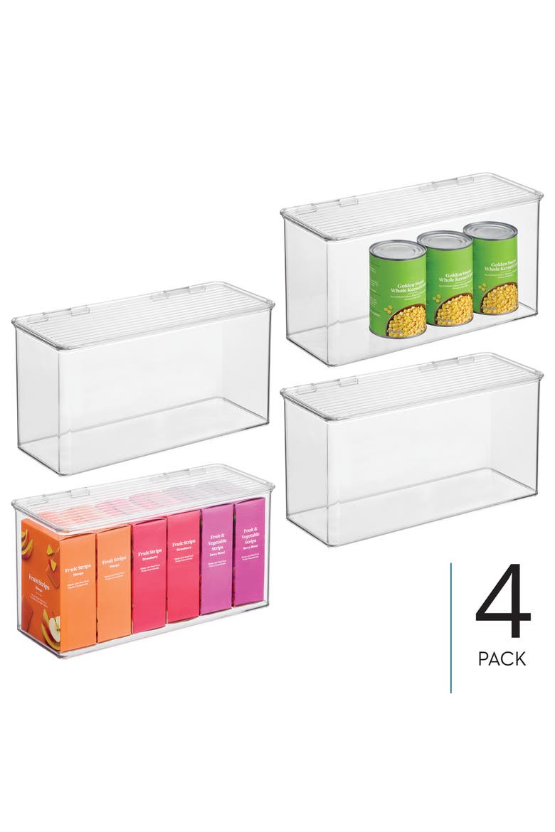 Plastic Stackable Hinged-Lid Pantry or Kitchen Storage Box - Set of 4 - Clear, Alternate, color, Clear