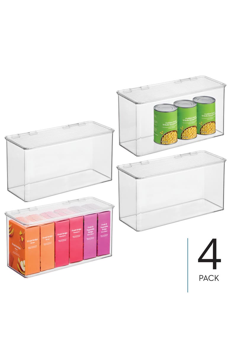 iDesign Plastic Stackable Hinged-Lid Pantry or Kitchen Storage Box - Set of 4 - Clear, Alternate, color, Clear