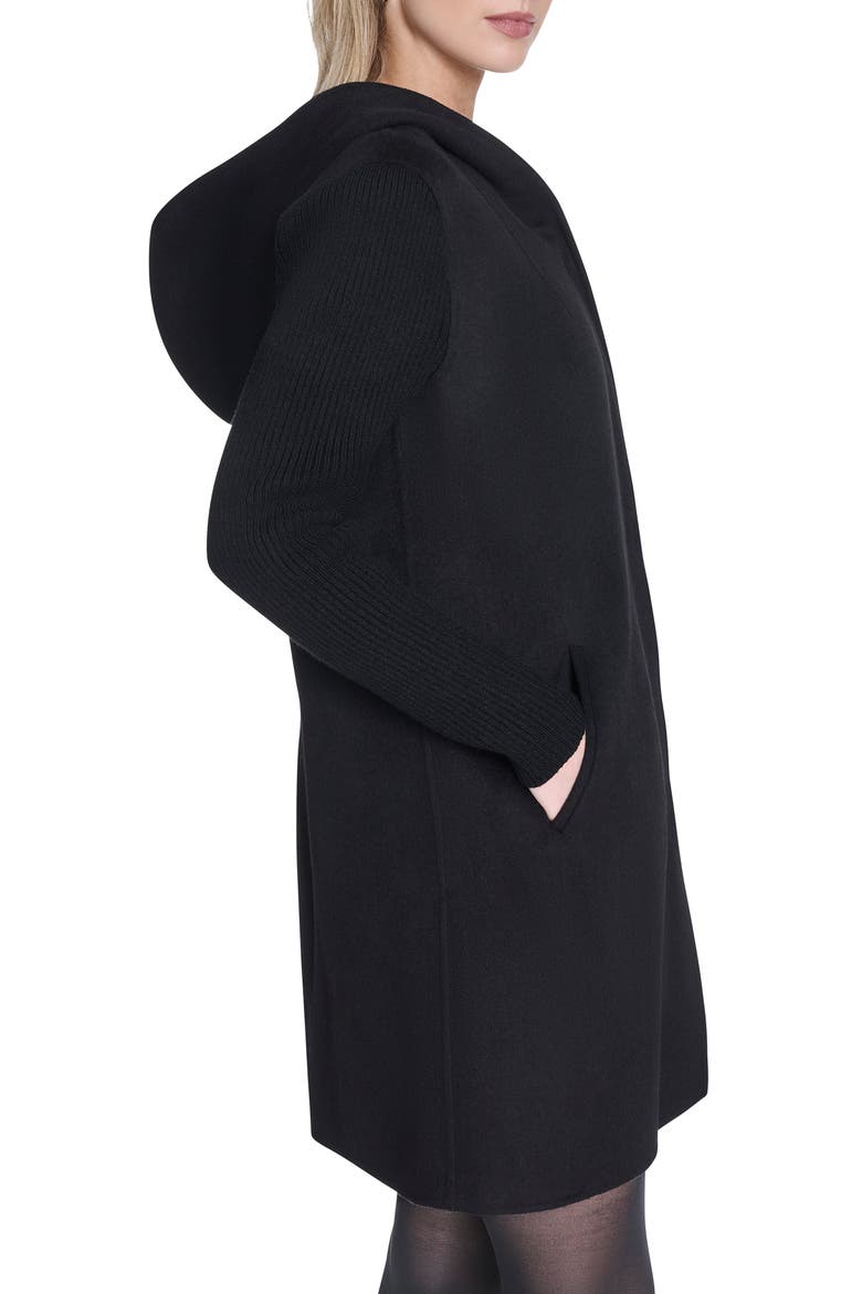 Double Face Wool Blend Hooded Coat, Alternate, color, BLACK