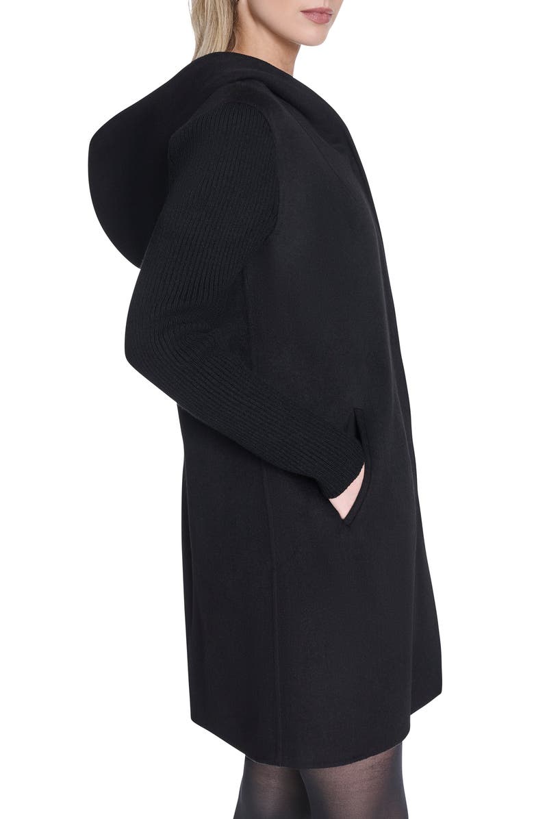 Kenneth Cole New York Double Face Wool Blend Hooded Coat, Alternate, color, Black