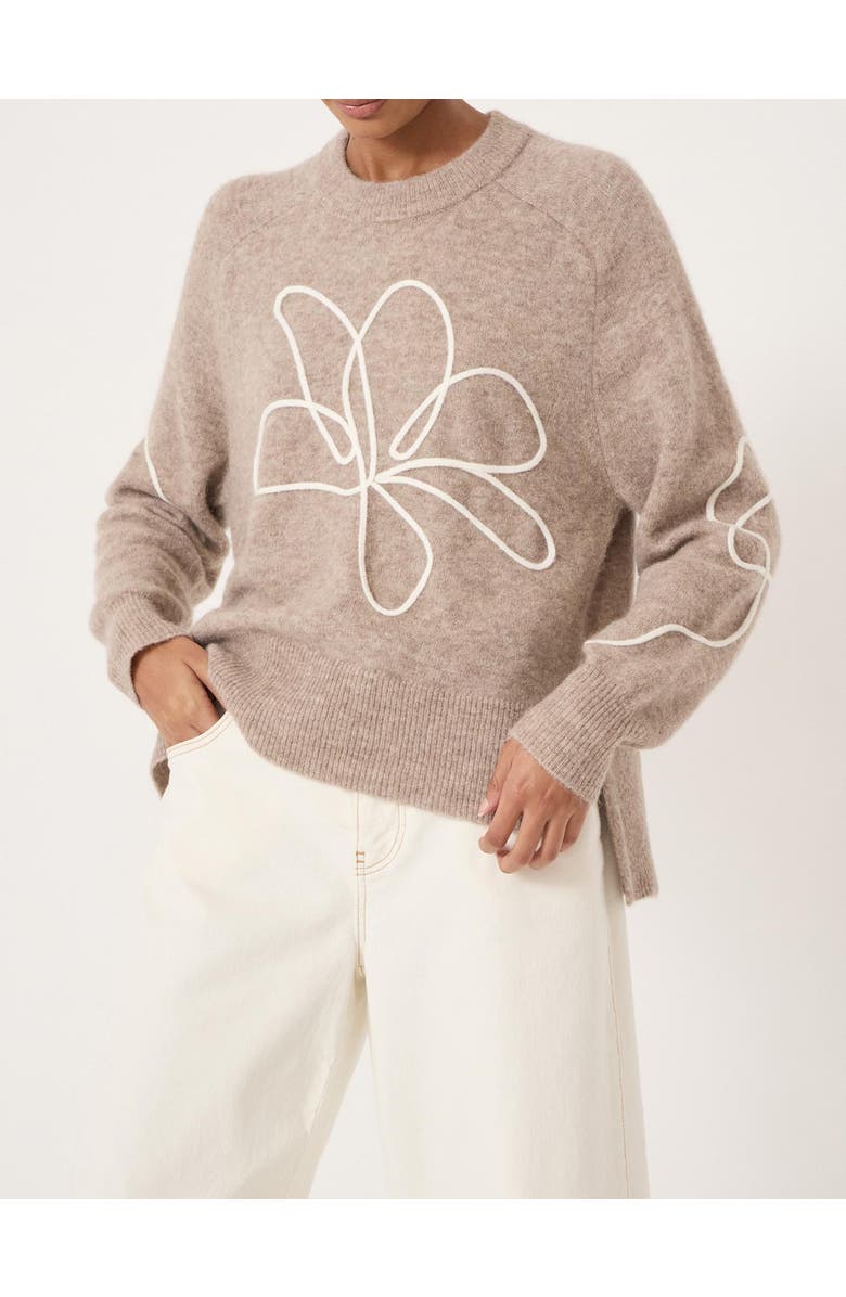 Hush Wool Blend Flower Motif Jumper, Alternate, color, Oatmeal Marl