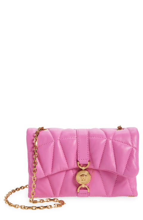 ハンドバッグ VERSACE Versace Handbags Women Fabric Pink/Beige Versace Versace Tag Zip Leather Crossbody Bag | Neiman Marcus