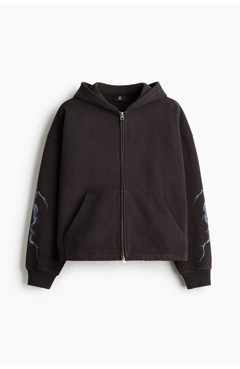 H&M Oversized Fit Boxy Zip-through Hoodie, Main, color, Black/West Coast