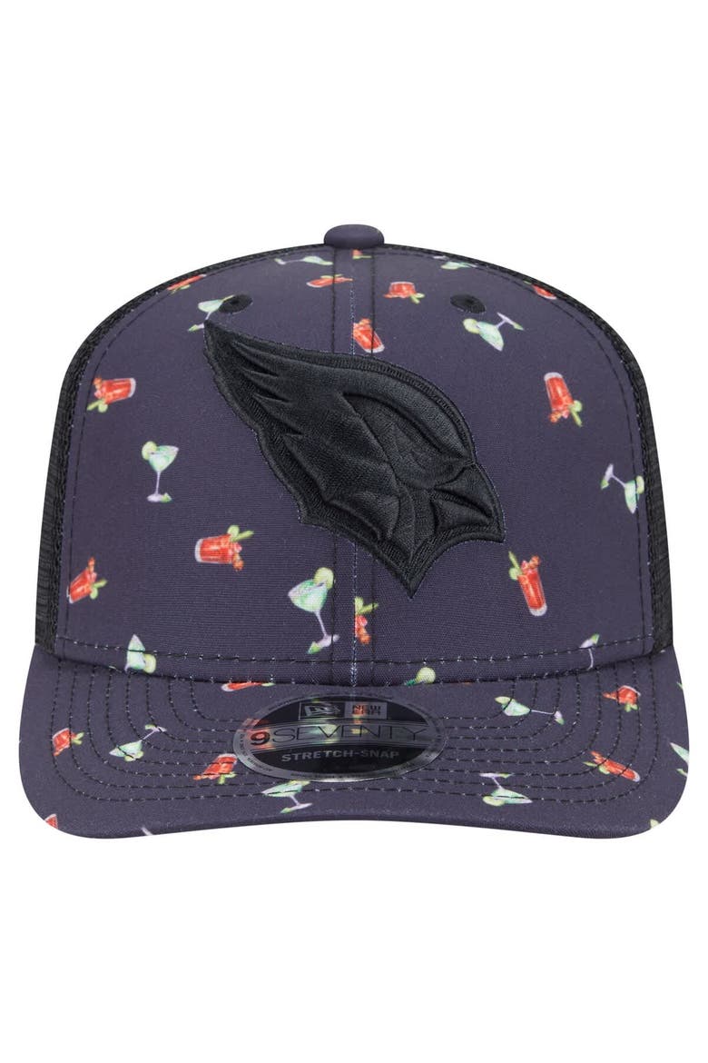 Men's New Era  Navy/Black Arizona Cardinals Adventure Drinks Pattern 9SEVENTY Stretch-Snap Hat, Alternate, color, Navy