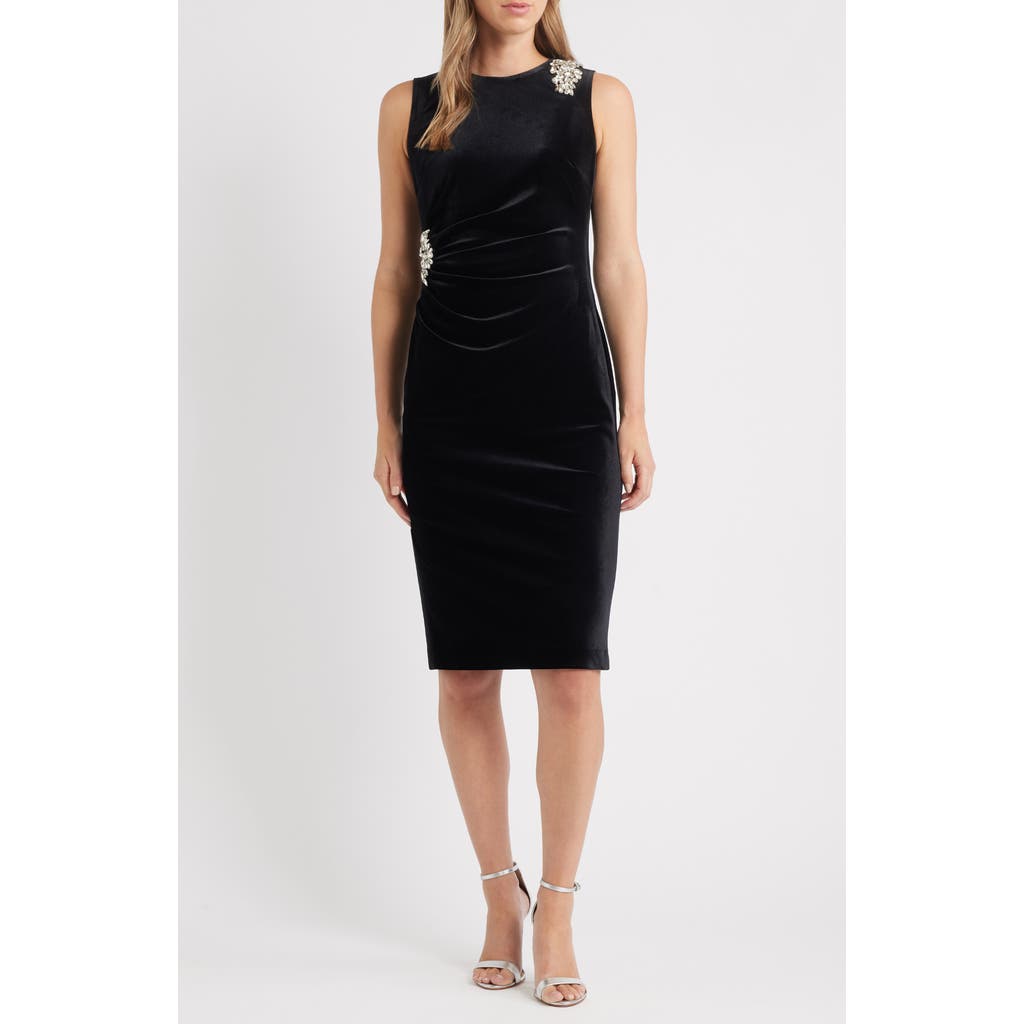Anne Klein Embellished Sleeveless Velvet Sheath Dress In Black