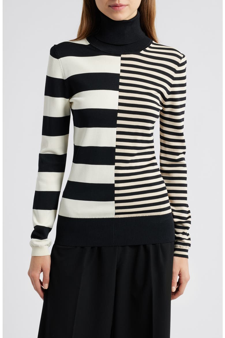 The Greta Stripe Turtleneck Seater, Main, color, NOIR / BRULE / KHAKI