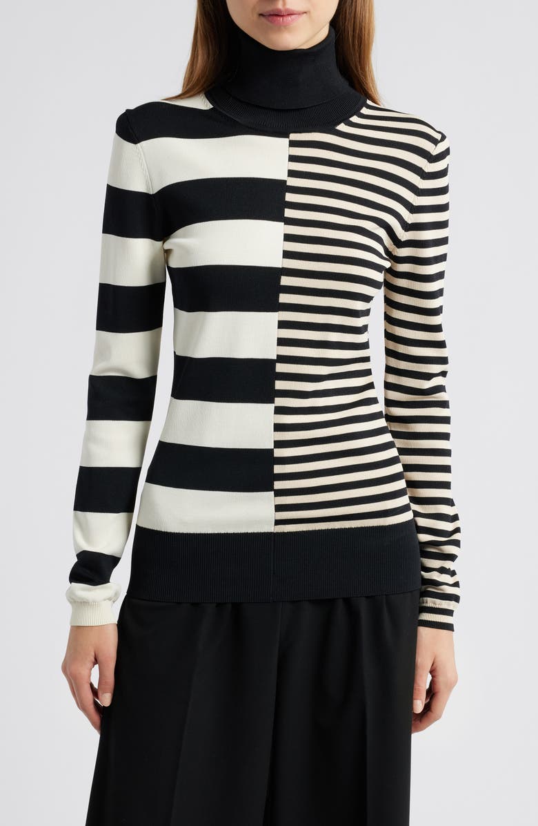 Solid & Striped The Greta Stripe Turtleneck Seater, Main, color, Noir / Brule / Khaki