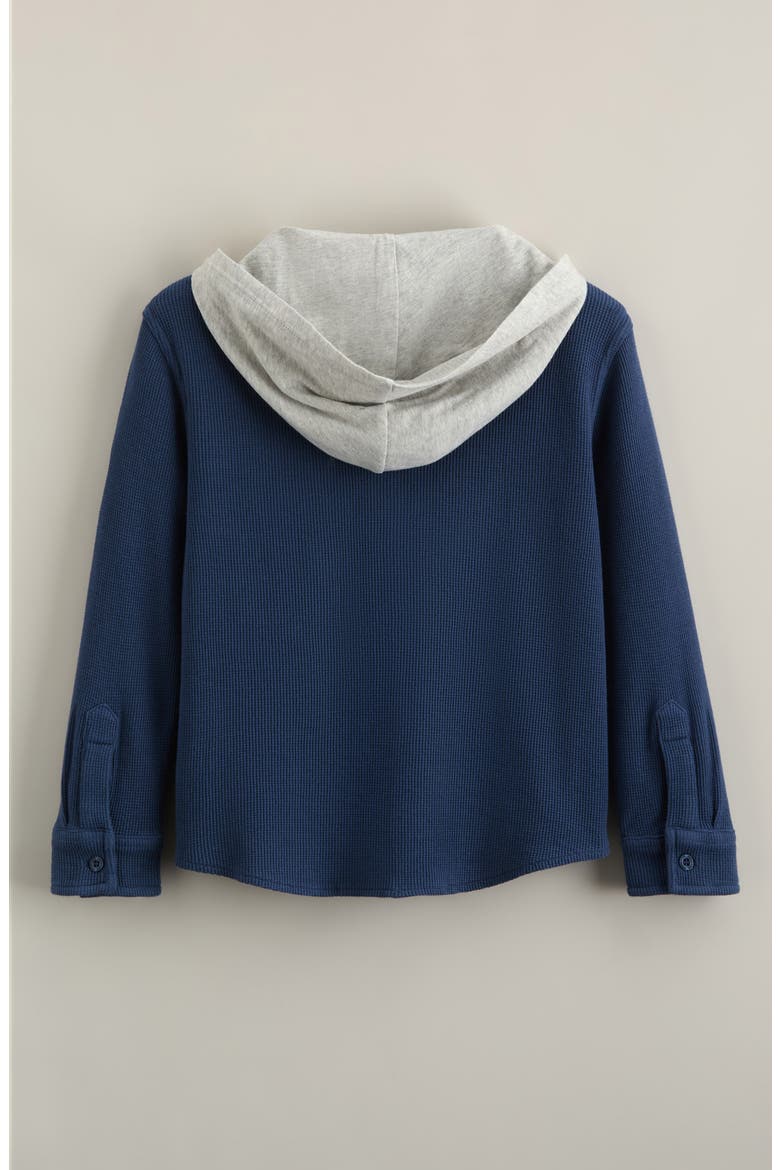 Kids' Hooded Waffle Stitch Button-Up Shirt, Alternate, color, NAVY DENIM