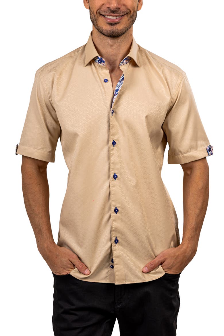Galileo Ascension 0079 Contemporary Fit Short Sleeve Button-Up Shirt, Alternate, color, BROWN
