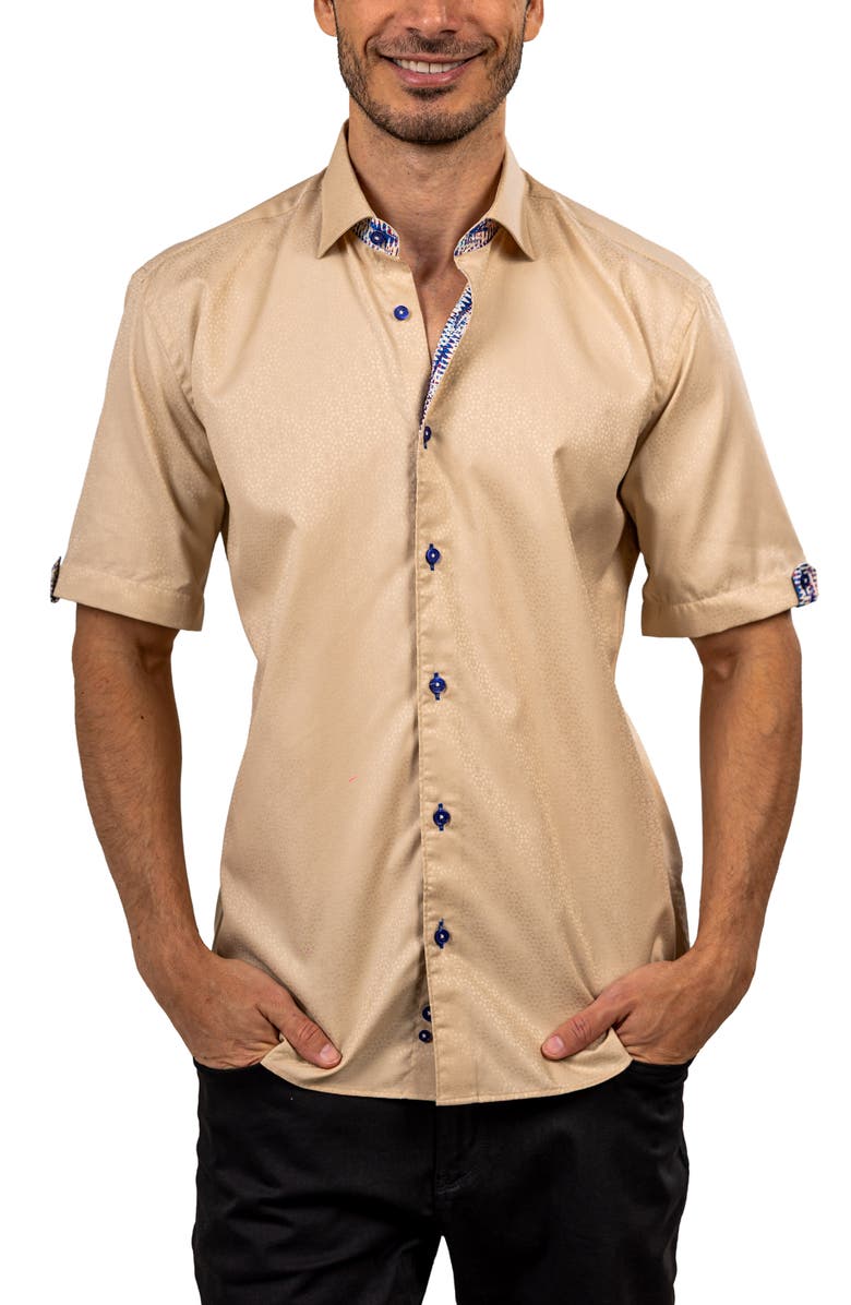 Maceoo Galileo Ascension 0079 Contemporary Fit Short Sleeve Button-Up Shirt, Alternate, color, Brown