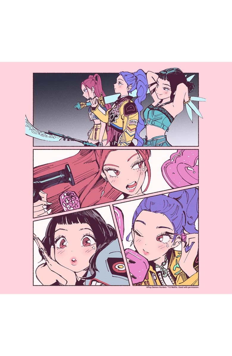 KPop Demon Hunters Junior's KPop Demon Hunters Huntrix Manhwa Panels  Graphic T-Shirt, Alternate, color, Light Pink
