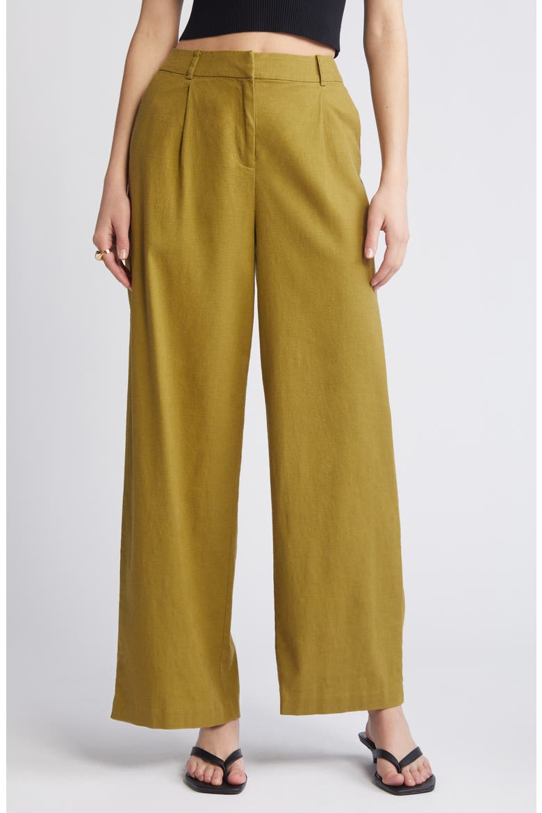 Wide Leg Linen Blend Pants, Main, color, OLIVE EYES