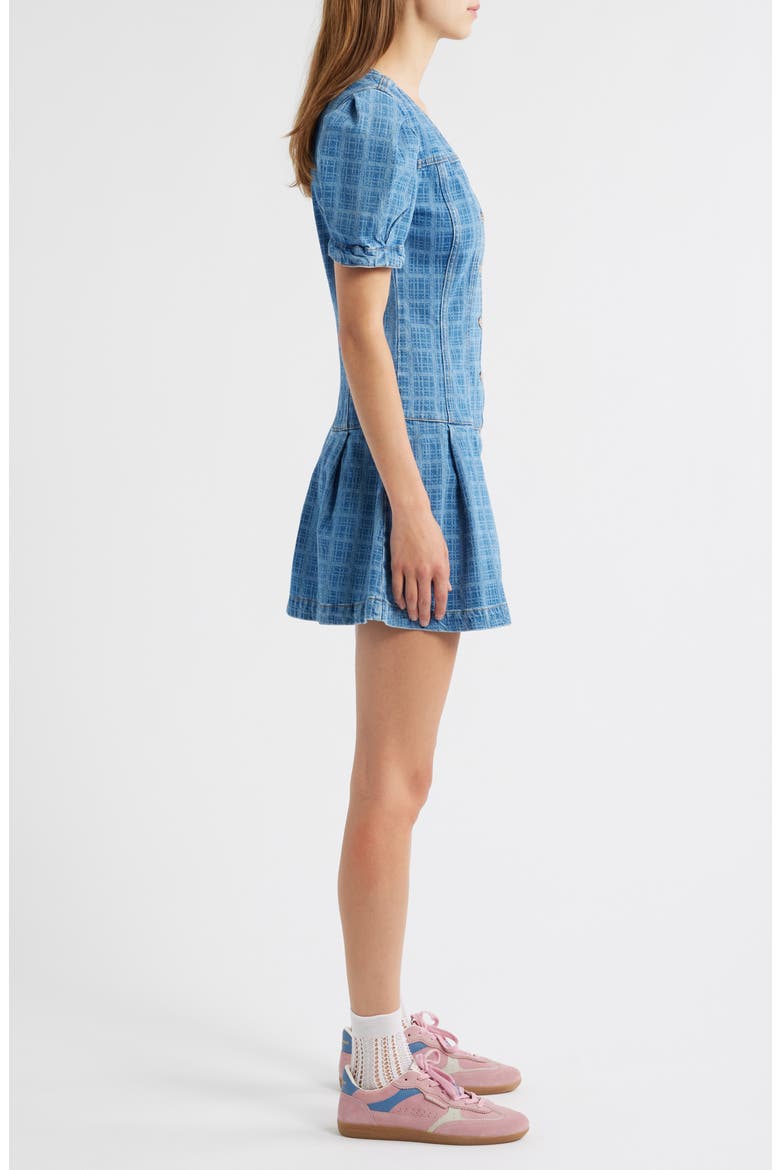 Adeline Grid Puff Sleeve Denim Minidress, Alternate, color, BLUE