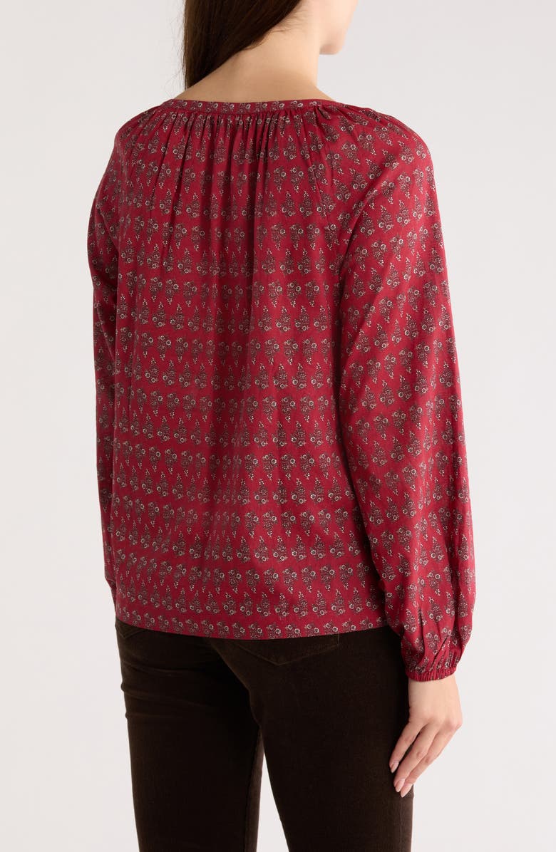 Lucky Brand Tassel Tie Neck Cotton Top, Alternate, color, Red Floral