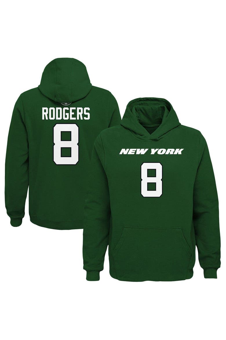 Youth Aaron Rodgers Green New York Jets Mainliner Player Name & Number Pullover Hoodie, Main, color, Green
