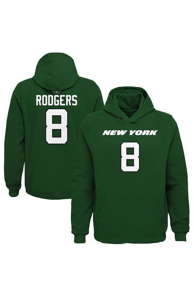 Outerstuff Youth Aaron Rodgers Green New York Jets Mainliner Player Name & Number Pullover Hoodie, Main, color, 