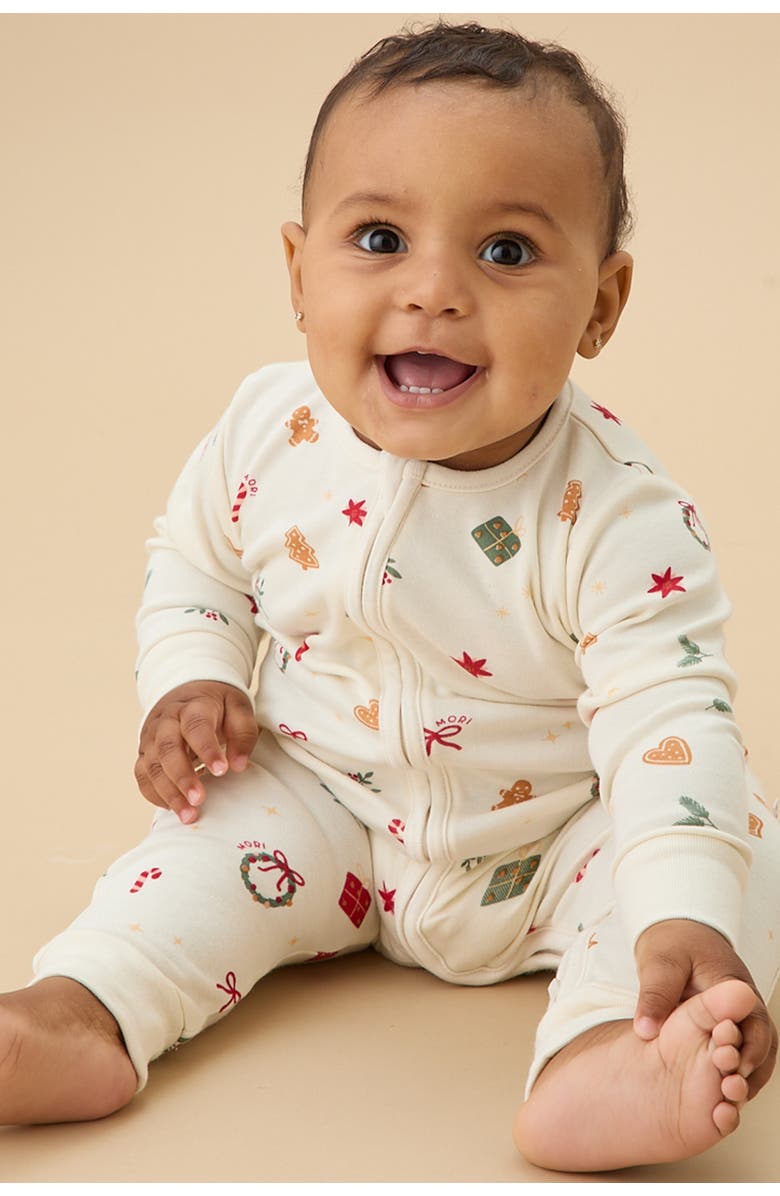 MORI Christmas Two Way Zip-Up Romper, Alternate, color, White Christmas