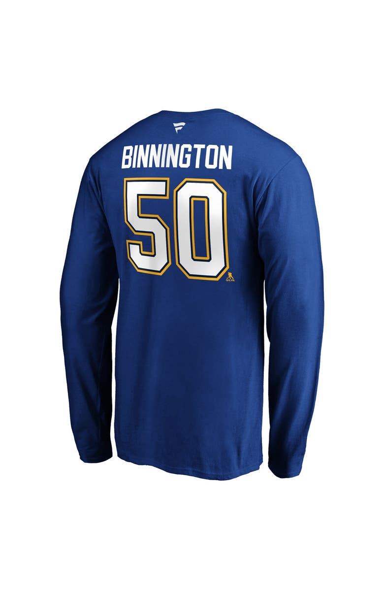 FANATICS Men's Fanatics Branded Jordan Binnington Blue St. Louis Blues Authentic Stack Name & Number Long Sleeve T-Shirt, Alternate, color, 