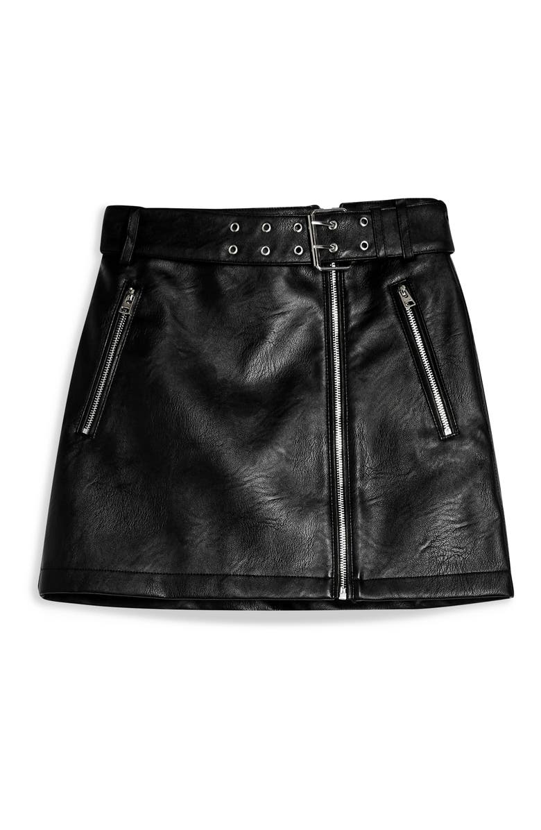 Topshop Hardware Faux Leather Miniskirt, Alternate, color,