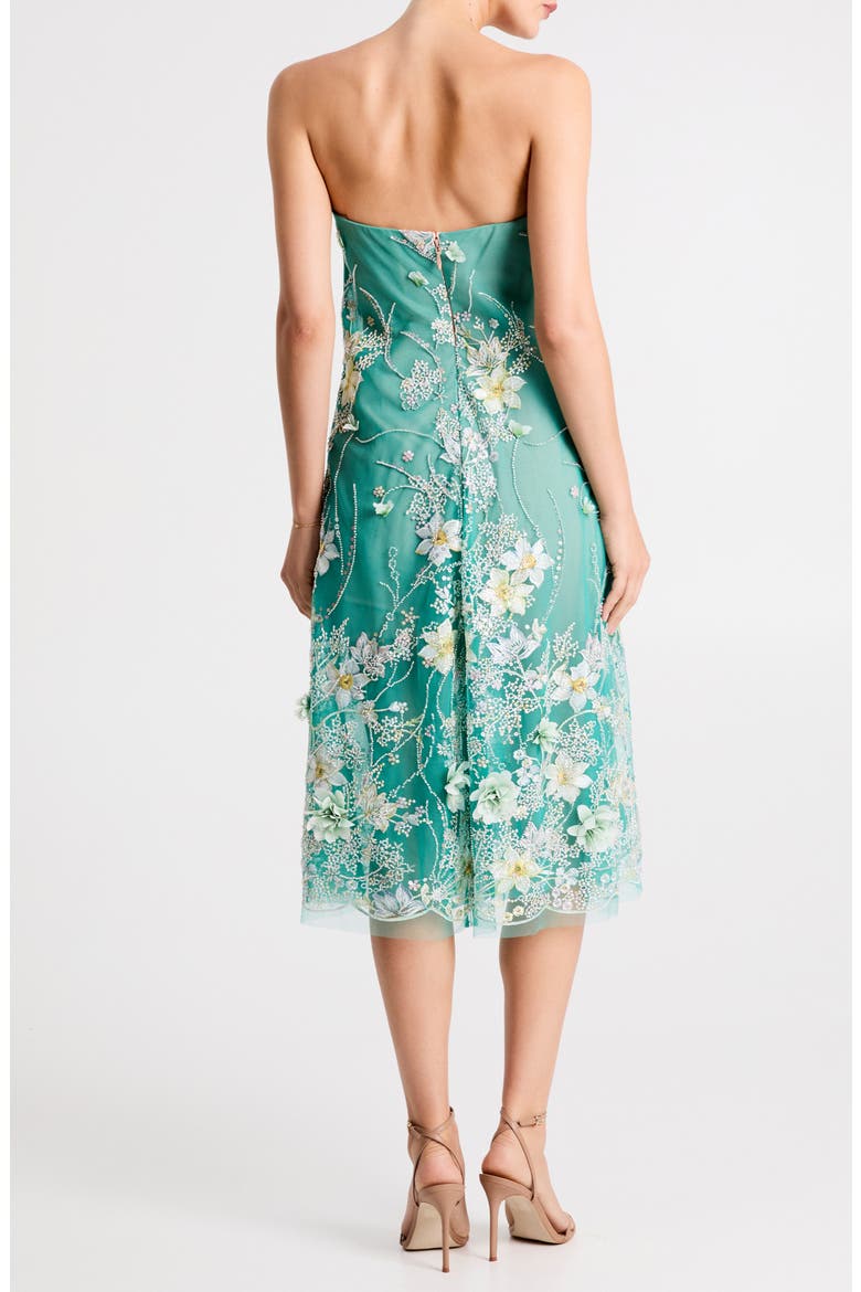 Francine Embellished Floral Appliqué Strapless Cocktail Dress, Alternate, color, GREEN MULTI