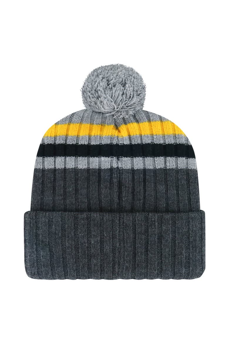 Men's '47 Gray Pittsburgh Penguins Stack Patch Cuffed Knit Hat with Pom, Alternate, color, Gray