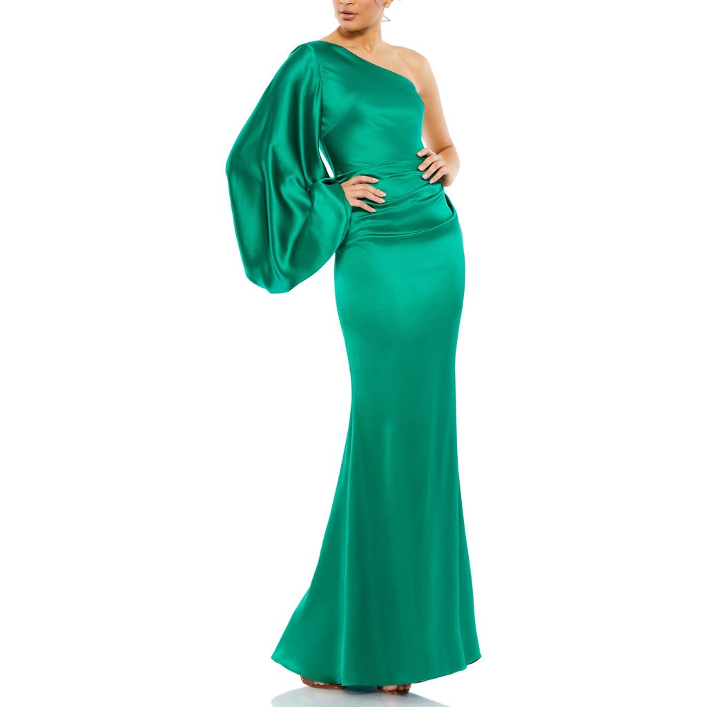 MAC DUGGAL MAC DUGGAL SATIN PUFF SLEEVE EVENING GOWN