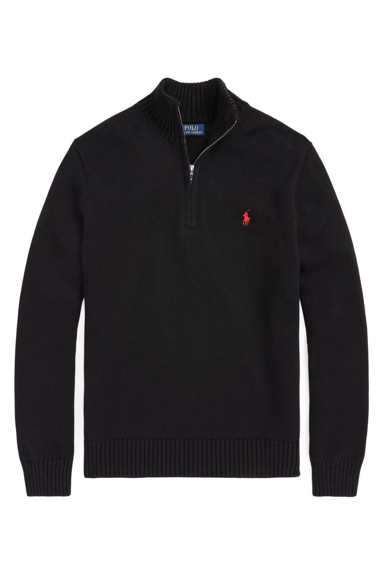 Cotton Half Zip Sweater, Alternate, color, BLACK