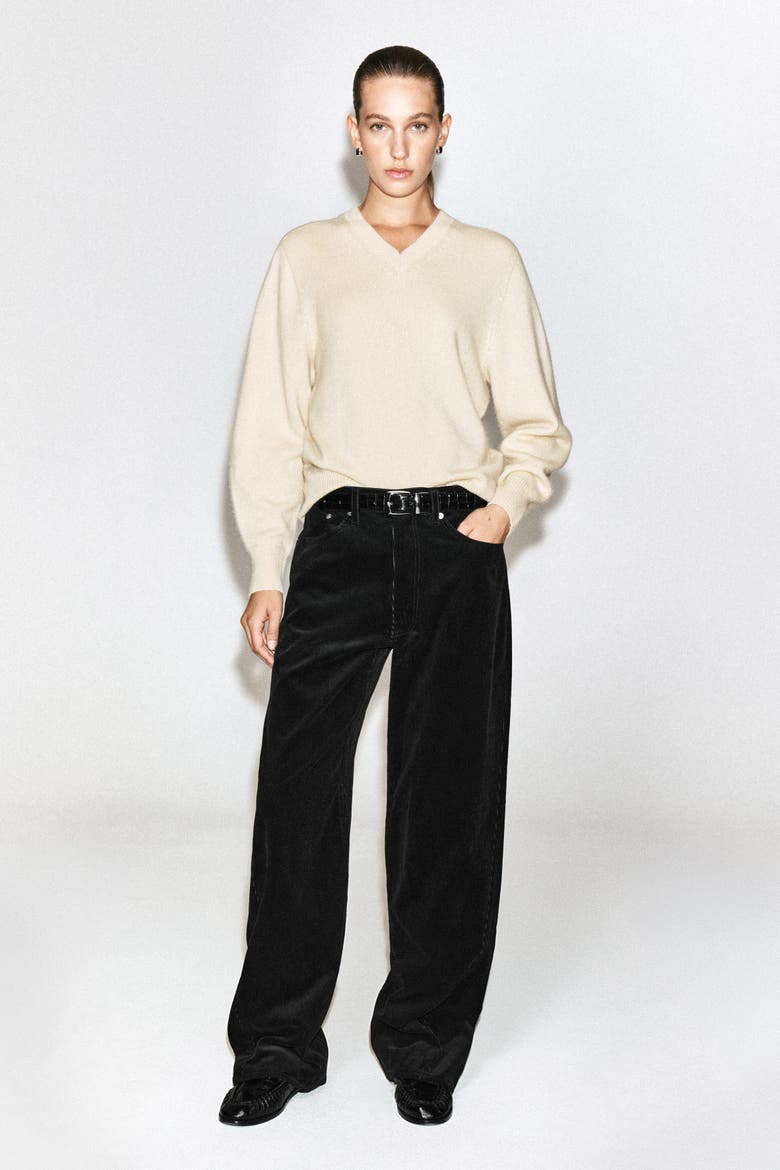 Facade Corduroy Straight-Leg Jeans, Alternate, color, BLACK