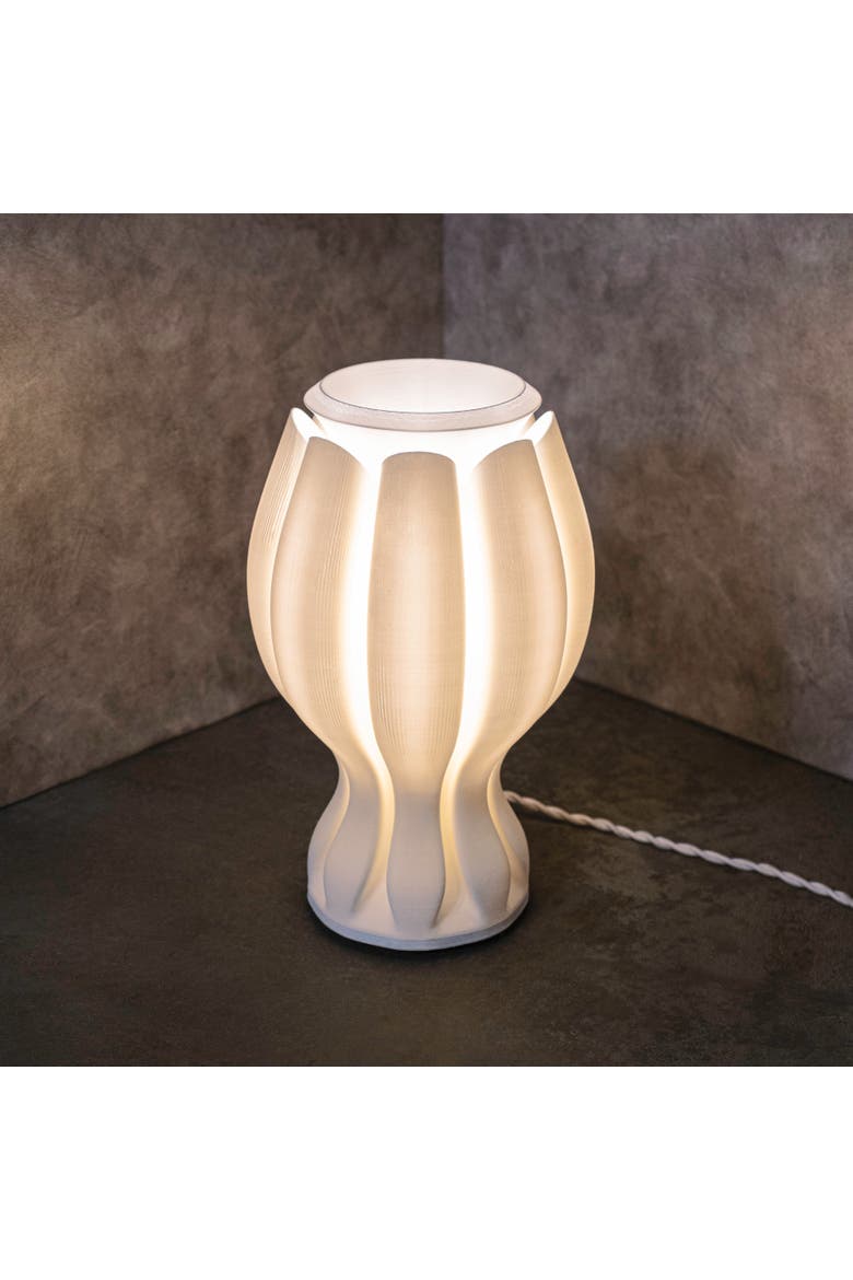 Flower 13" Tropical Coastal Plant-Based PLA 3D Printed Dimmable LED Table Lamp, Alternate, color, White