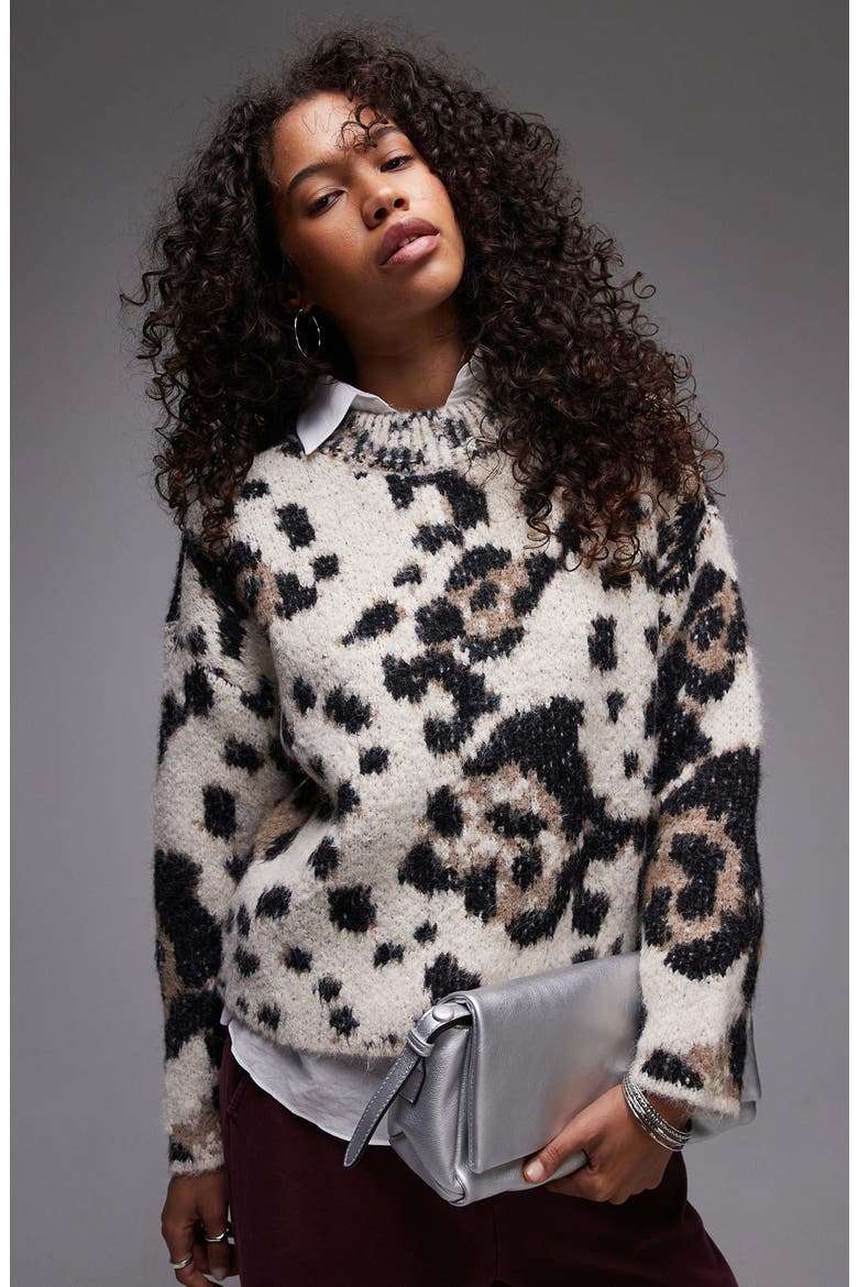 Animal Spot Relaxed Sweater, Main, color, BLACK MULTI