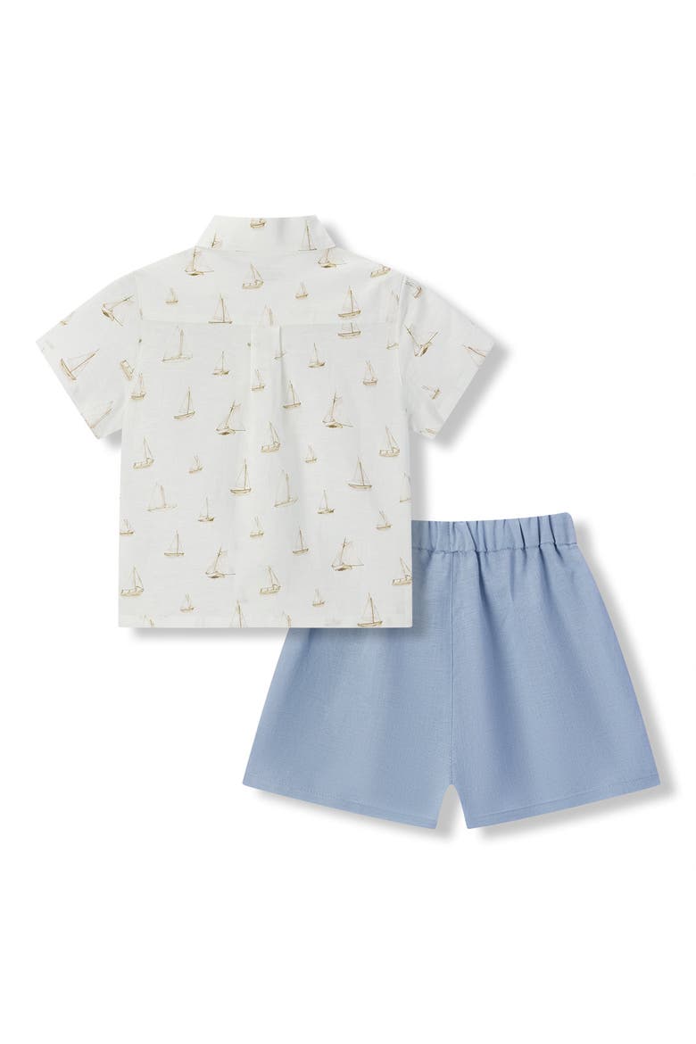 Linen Buttonup Shirt And Shorts Set, Alternate, color, Sailboat Melody
