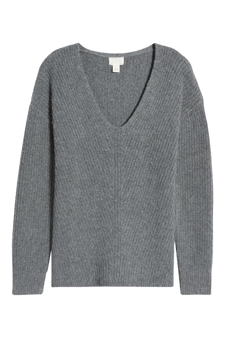 Directional V-Neck Sweater, Alternate, color, GREY DARK HEATHER